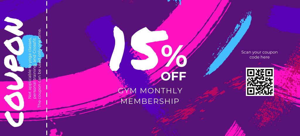 Gym Membership Voucher Offer on Purple Coupon 3.75x8.25in Šablona návrhu