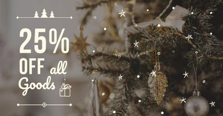 Plantilla de diseño de New Year Goods Offer with Christmas Tree Facebook AD 