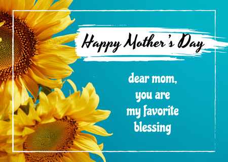 Happy Mother's Day Greeting with Sunflowers Postcard Design Template