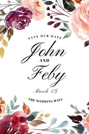 Ontwerpsjabloon van Invitation 6x9in van Save the Date of Wedding in Floral Hall