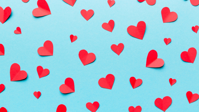 Plantilla de diseño de Valentine's Day Holiday with Red Hearts in Blue Zoom Background 
