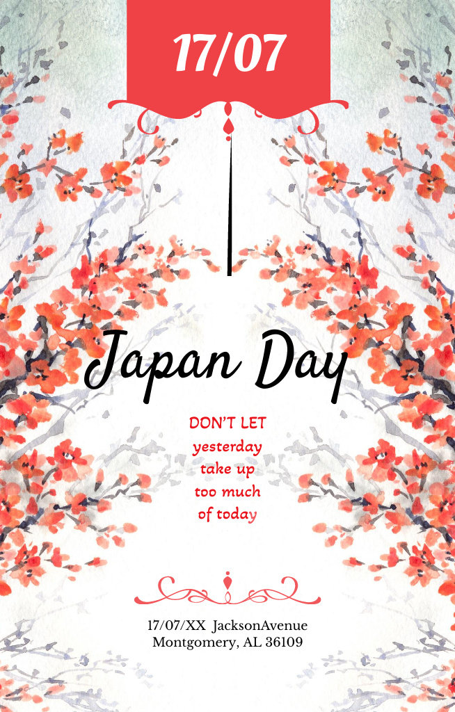 Japan Day Announcement with Sakura Invitation 4.6x7.2in Design Template
