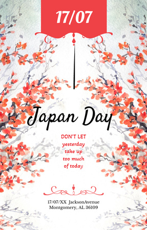 Template di design annuncio del giorno del giappone con sakura Invitation 4.6x7.2in