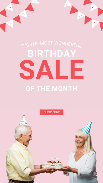 Birthday Sale Ad with Elderly Couple Instagram Story Πρότυπο σχεδίασης