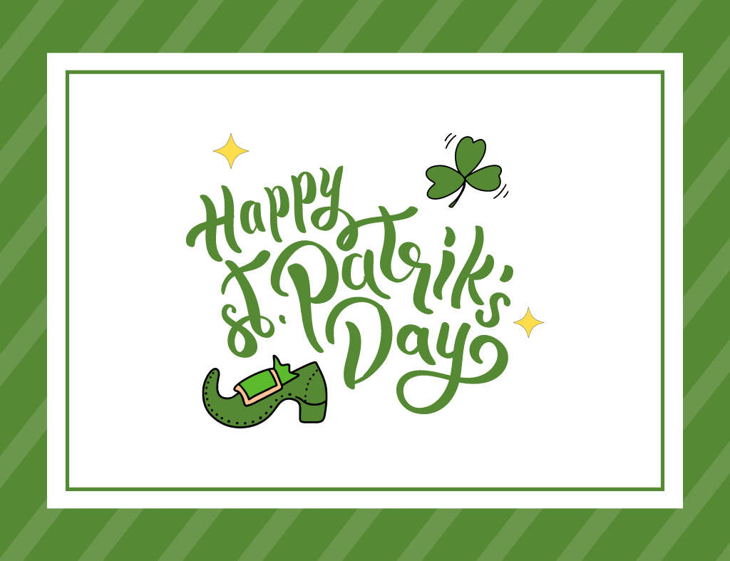 Patrick's Day Wishes on Green and White Layout Thank You Card 5.5x4in Horizontal Design Template