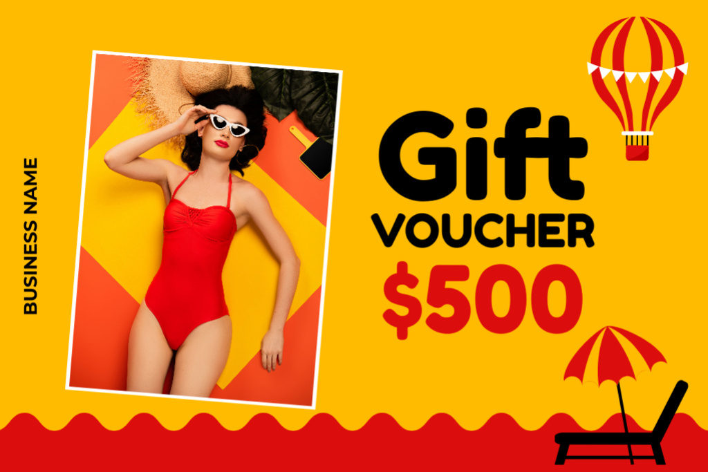 Summer Travel Offer on Red and Yellow Gift Certificateデザインテンプレート