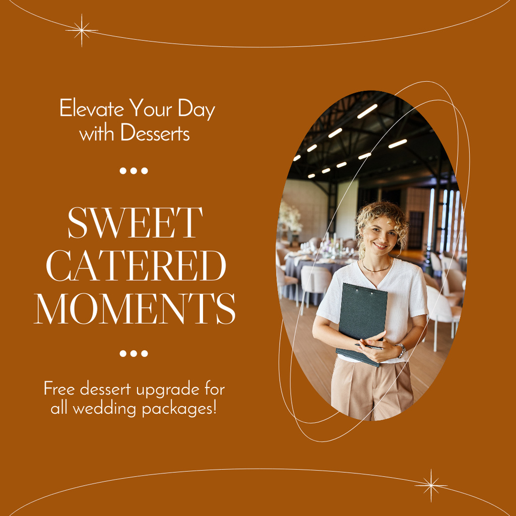 Catering Services with Woman Cater in Luxury Restaurant Instagram Design Template
