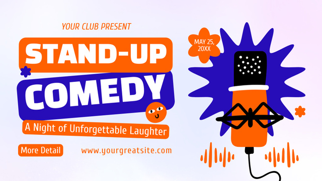 Stand-up Comedy Show with Microphone Illustration FB event cover Design Template