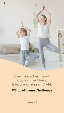 Plantilla de diseño de #StayAtHomeChallenge Mother and daughter Exercising together Instagram Story 