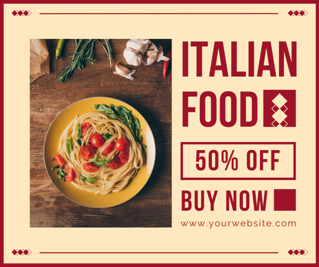 Offer Discounts on Appetizing Italian Spaghetti Facebook Modelo de Design