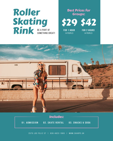 Roller Skating Rink Offer with Girl in Roller Skates Poster 16x20in Design Template