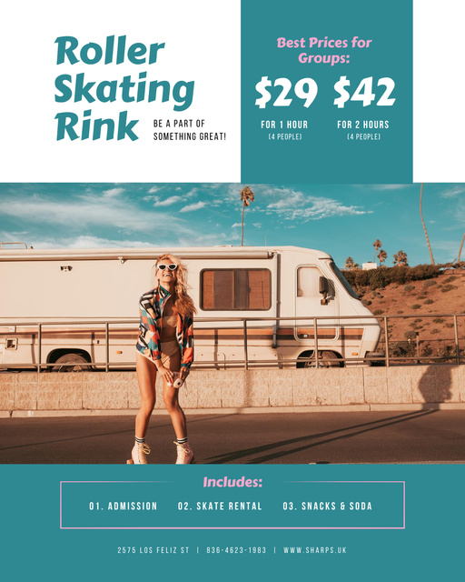 Roller Skating Rink Offer with Young Girl Poster 16x20in Modelo de Design