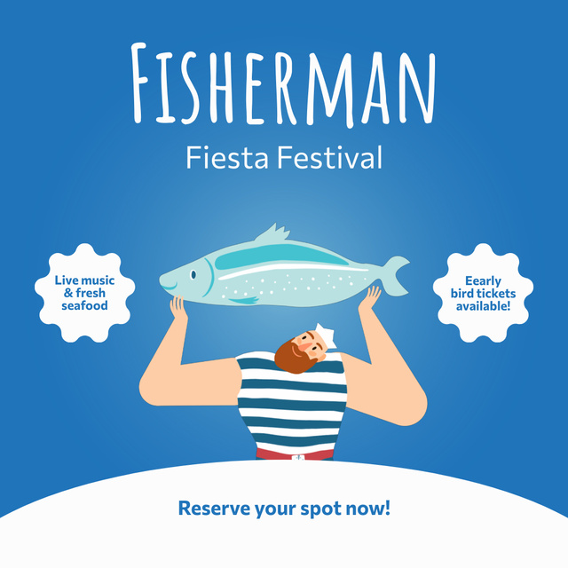 Festival Ad with Illustration of Fisherman Animated Post Design Template