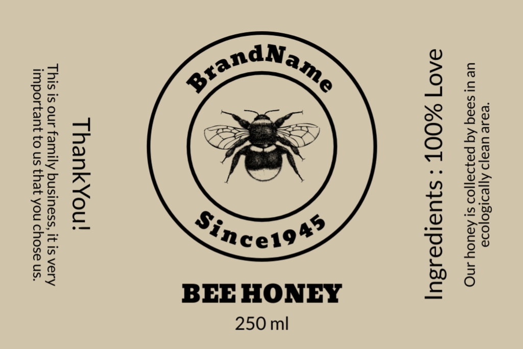 Plantilla de diseño de Bee Honey Retail Label 