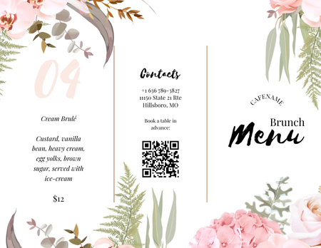 Main Dish List With Watercolor Flowers Menu 11x8.5in Tri-Fold Design Template