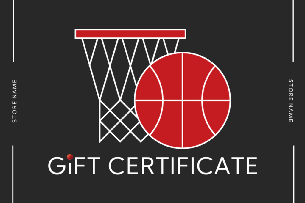 Ontwerpsjabloon van Gift Certificate van Basketball Equipment Retail Grey and Red