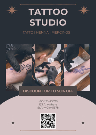 Collage of Tattoo Artist at Work Poster Design Template