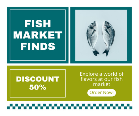 Fish Market Finds with Offer of Discount Facebook Design Template