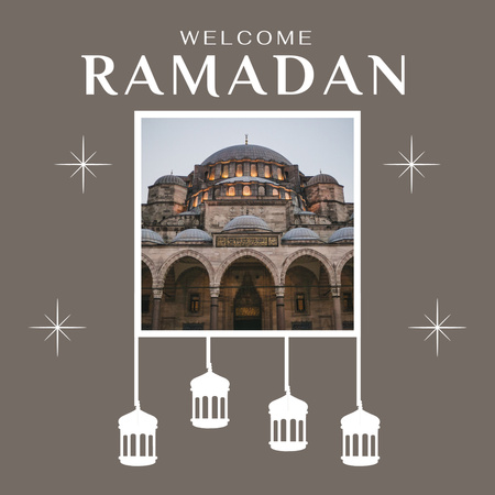 Month of Ramadan Greeting with White Lanterns Instagram Design Template