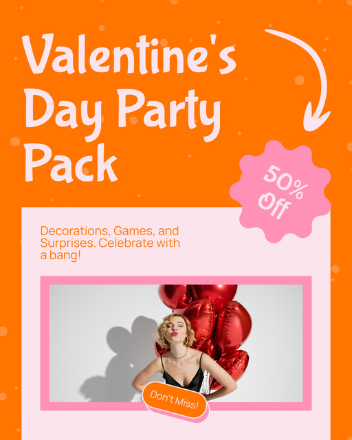 Valentine's Day Party At Half Price With Balloons Instagram Post Vertical Πρότυπο σχεδίασης