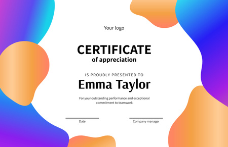 Appreciation for Commitment to Teamwork Certificate 5.5x8.5in Design Template
