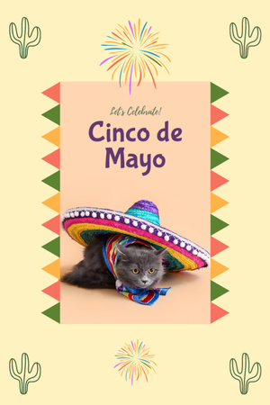 Plantilla de diseño de cinco de mayo con gato en sombrero Postcard 4x6in Vertical 