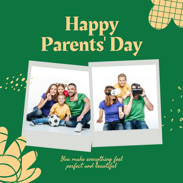 Happy Parents' Day Greeting with Family on Green Instagram Tasarım Şablonu