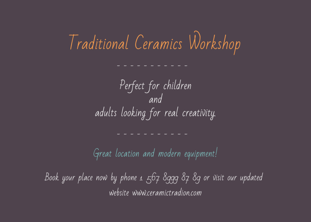 Traditional Ceramics Workshop Promotion Postcard 5x7in Design Template