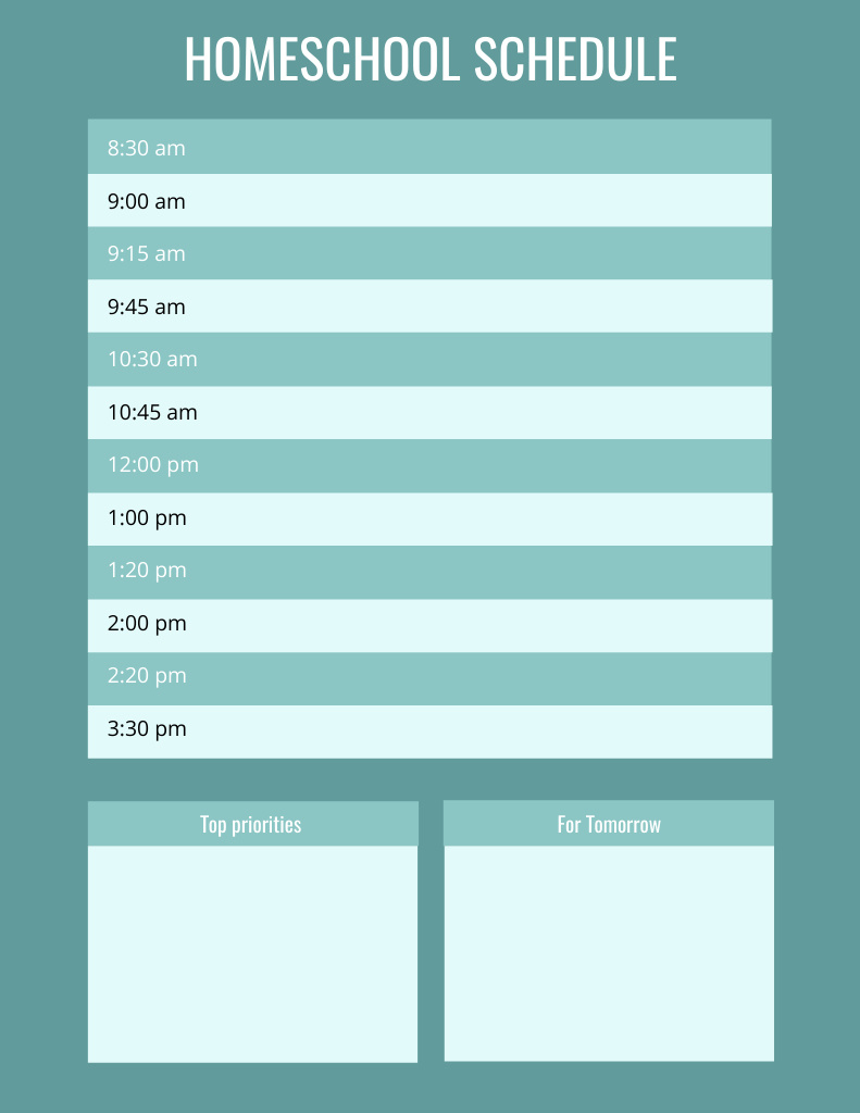 Designvorlage Homeschool Schedule in Blue für Notepad 8.5x11in