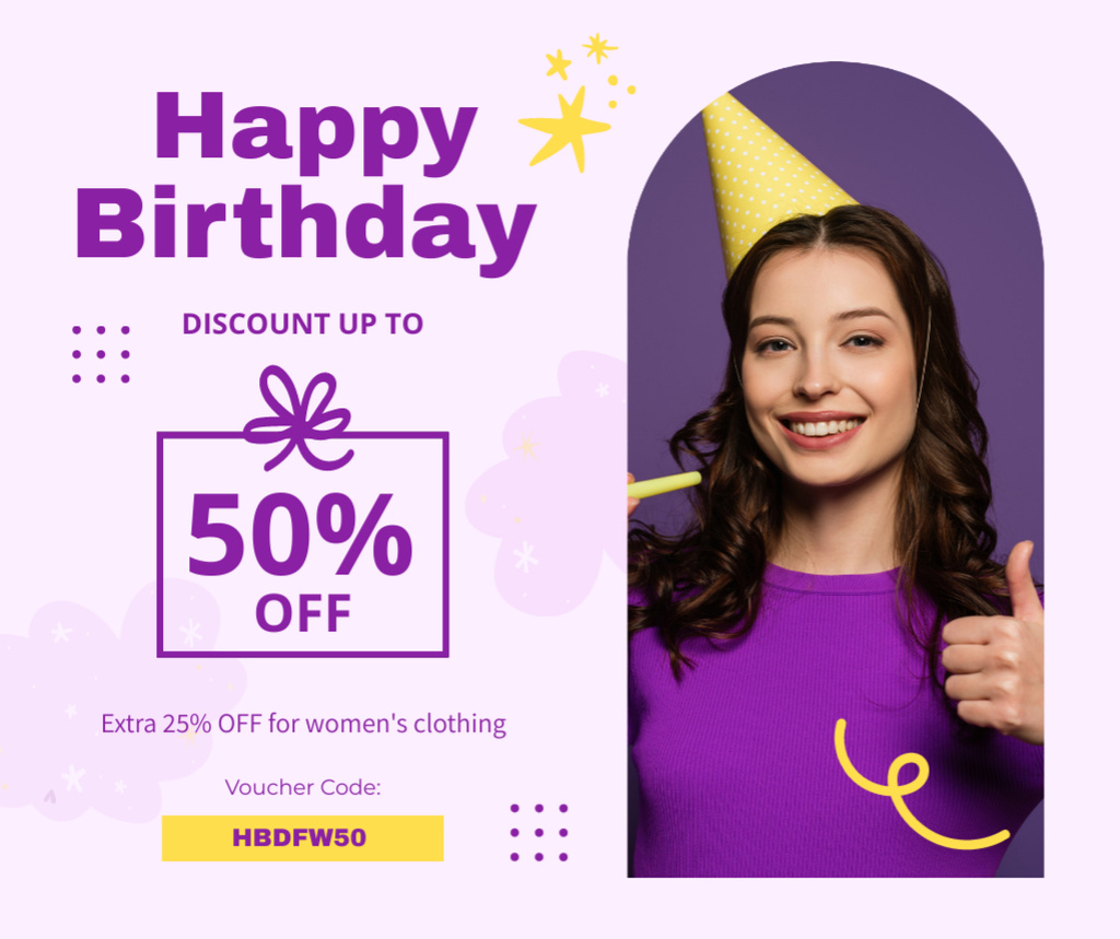 Ontwerpsjabloon van Facebook van Your Birthday Discount Offer on Purple
