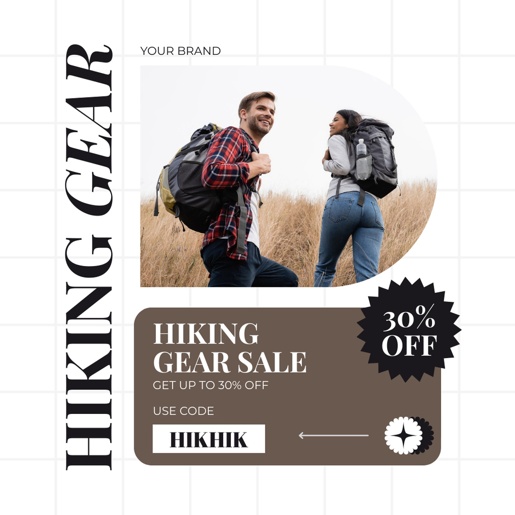 Plantilla de diseño de Hiking Gear Offer with Couple of Hikers Instagram 