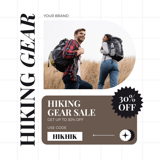 Hiking Gear Offer with Couple of Hikers Instagram – шаблон для дизайна