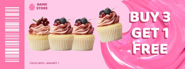 Bakery Ad with Yummy Fruit Cupcakes Coupon Design Template