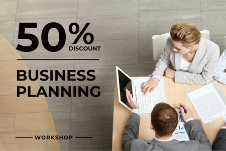 Business Planning Workshop with People Working on Laptops Gift Certificate Design Template