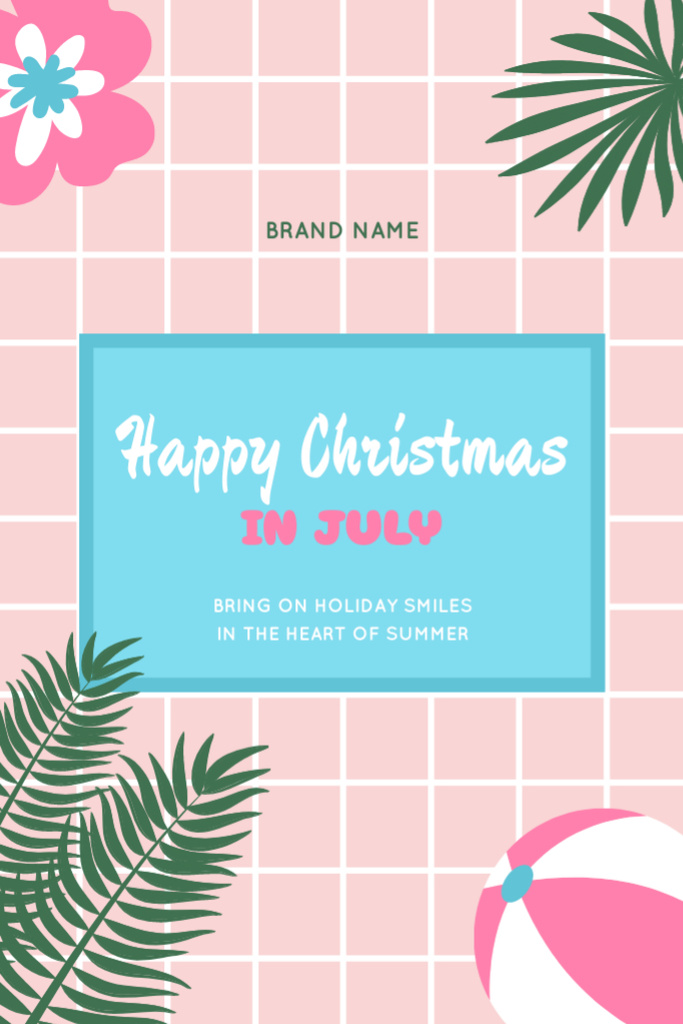 Christmas In July Greeting With Twigs In Pink Postcard 4x6in Vertical Design Template