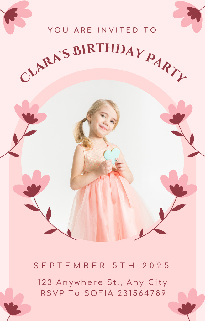 Birthday Party of Little Princess Invitation 4.6x7.2in Design Template