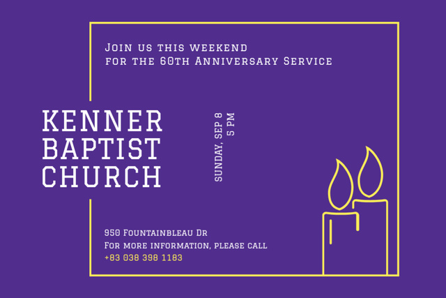 Baptist Meeting Invitation on Purple Postcard 4x6in Design Template