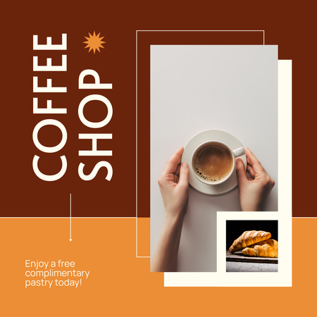 Affordable Coffee And Complimentary Croissants Offer Instagram AD Design Template