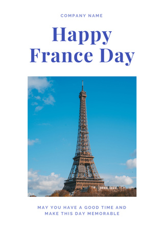 French National Day Celebration Announcement with View of Eiffel Tower Postcard 5x7in Vertical Design Template