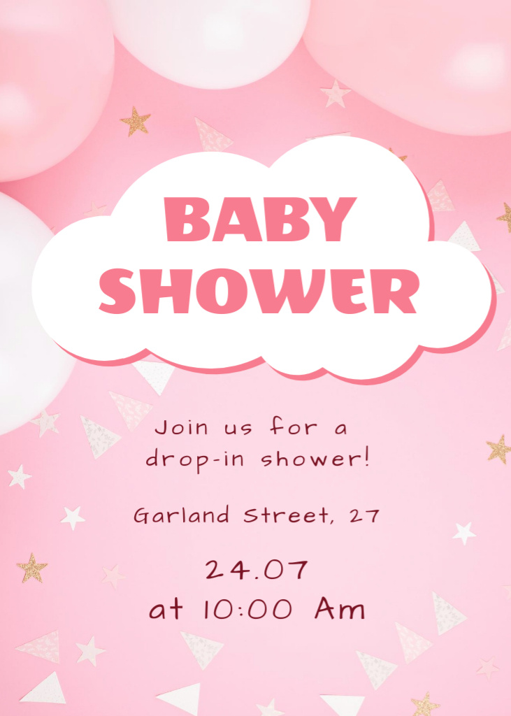 Designvorlage Baby Shower Celebration with Pink Decorations für Invitation