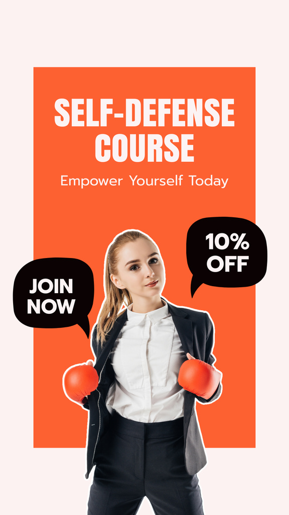 Self-Defense Course Ad with Girl wearing Protective Gloves Instagram Story Modelo de Design