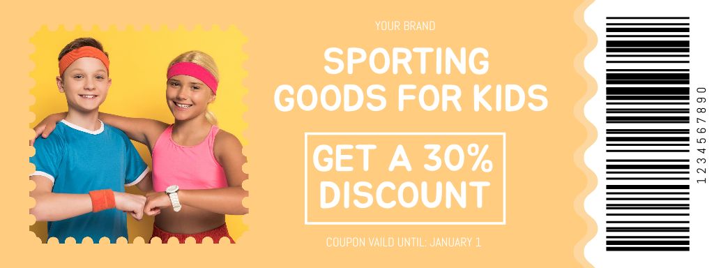 Ontwerpsjabloon van Coupon van Discounts on Sporting Goods for Children on Yellow