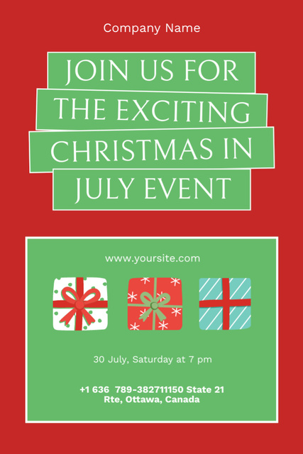 July Christmas Celebration With Cute Presents Postcard 4x6in Vertical Design Template