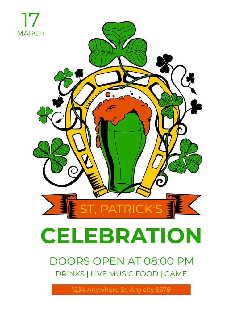 St. Patrick's Day Beer Party Announcement Poster US Design Template