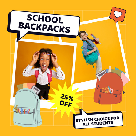 Platilla de diseño Lovely School Backpacks At Discounted Rates Offer Animated Post