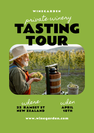 Wine Tasting Tour Announcement with Farmer Poster Design Template