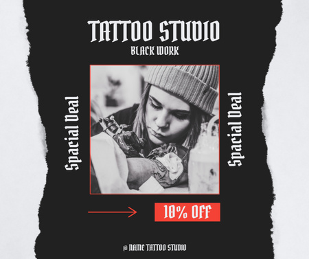 Ontwerpsjabloon van Facebook van Black Tattoos In Studio With Discount And Master