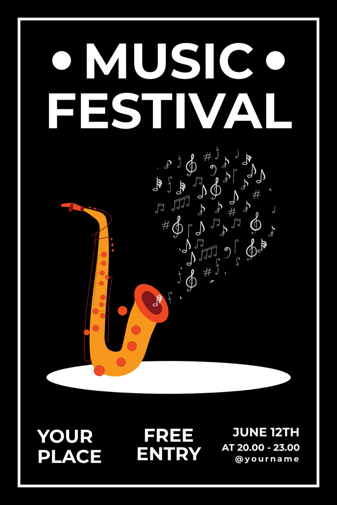 Music Festival Promo with Saxophone Pinterest Tasarım Şablonu