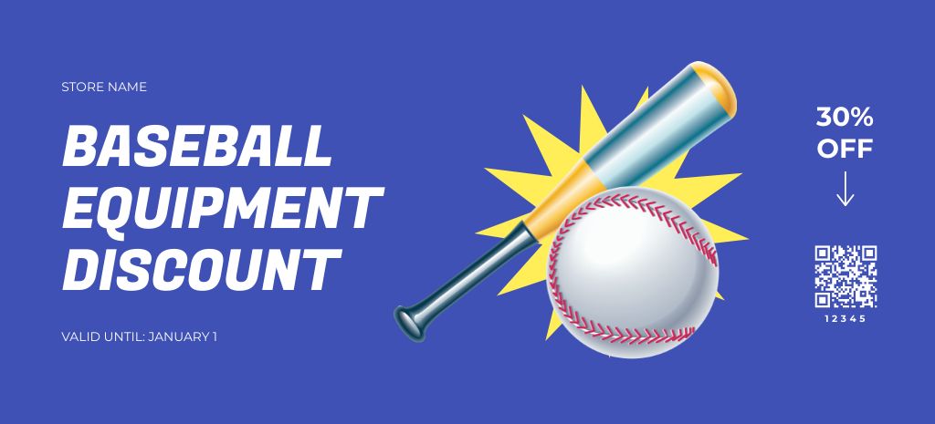 Baseball Equipment Discount Offer Coupon 3.75x8.25in Tasarım Şablonu