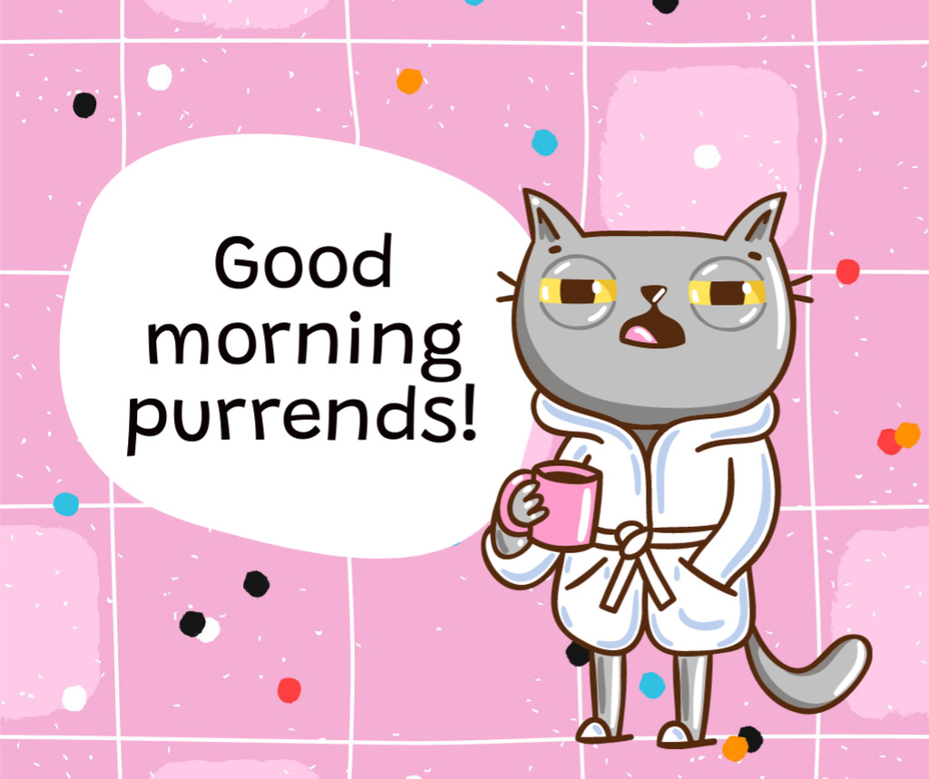 Ontwerpsjabloon van Facebook van Funny Cat in Robe with Cup